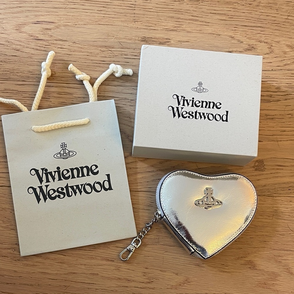 Vivienne Westwood Heart Pouch Silver Coin Key Case Keychain With Box Gift Set